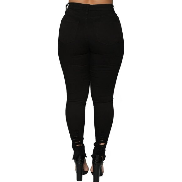 Women's Skinny Ripped Stretch Mid Rise Denim Jeans Casual Pants Black X-Large - Picture 2 of 9